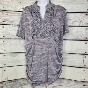 Maurices Plus 3X Gray Ruched Ruffle Front Blouse Short Sleeve Stretch Knit Top